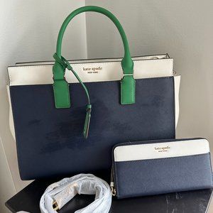 Pristine Blue, White and Green Kate Spade Purse AND Wallet
